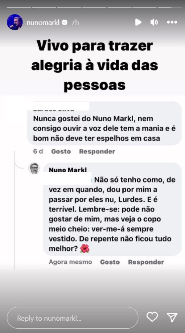 "Não deve ter espelhos". Nuno Markl dá resposta hilariante a hater