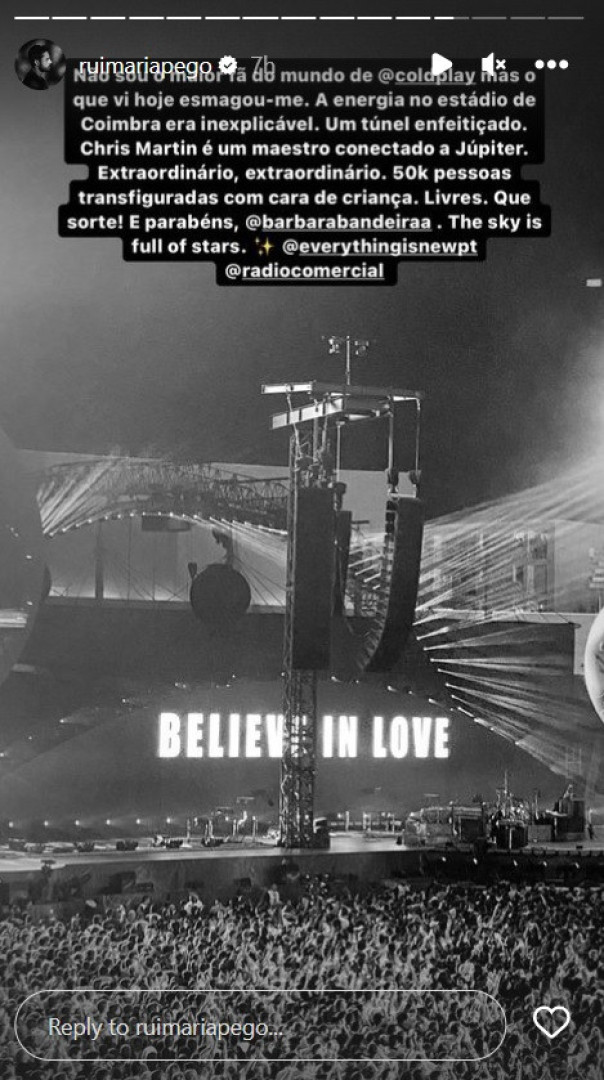 "Não sou o maior fã do mundo de Coldplay, mas o que vi esmagou-me"