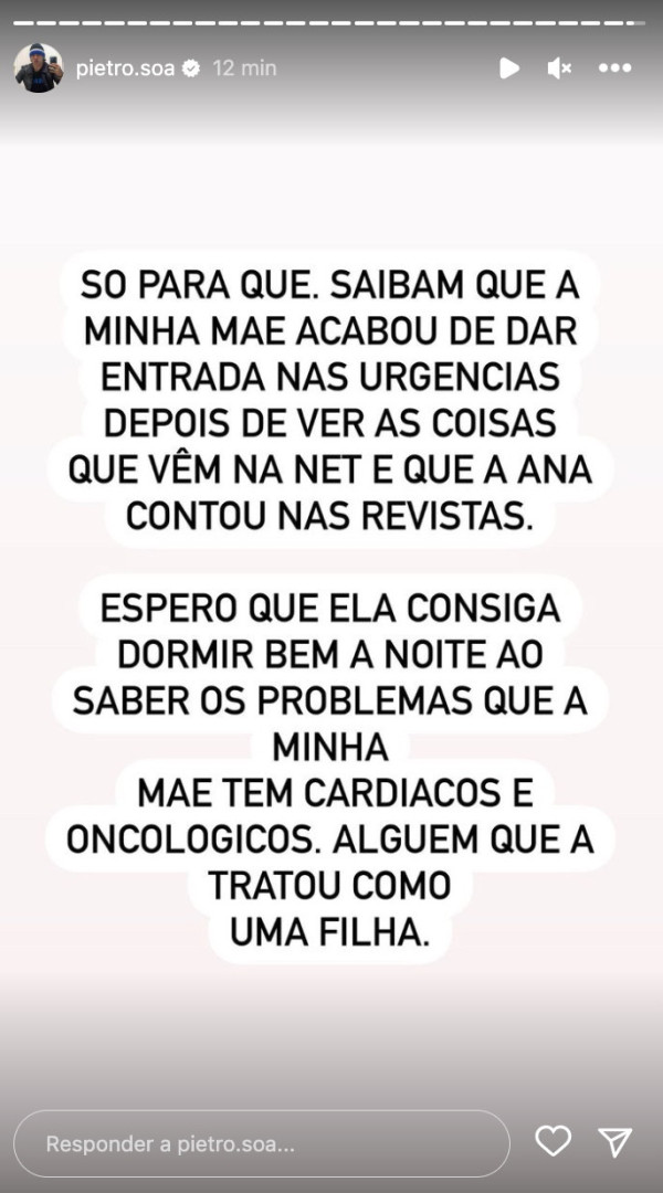 Pedro Soá indignado: "A minha mãe acabou de dar entrada nas urgências"