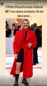 'Pipoca' brinca com look de Pedro Pascal mas diz que "casava na mesma"