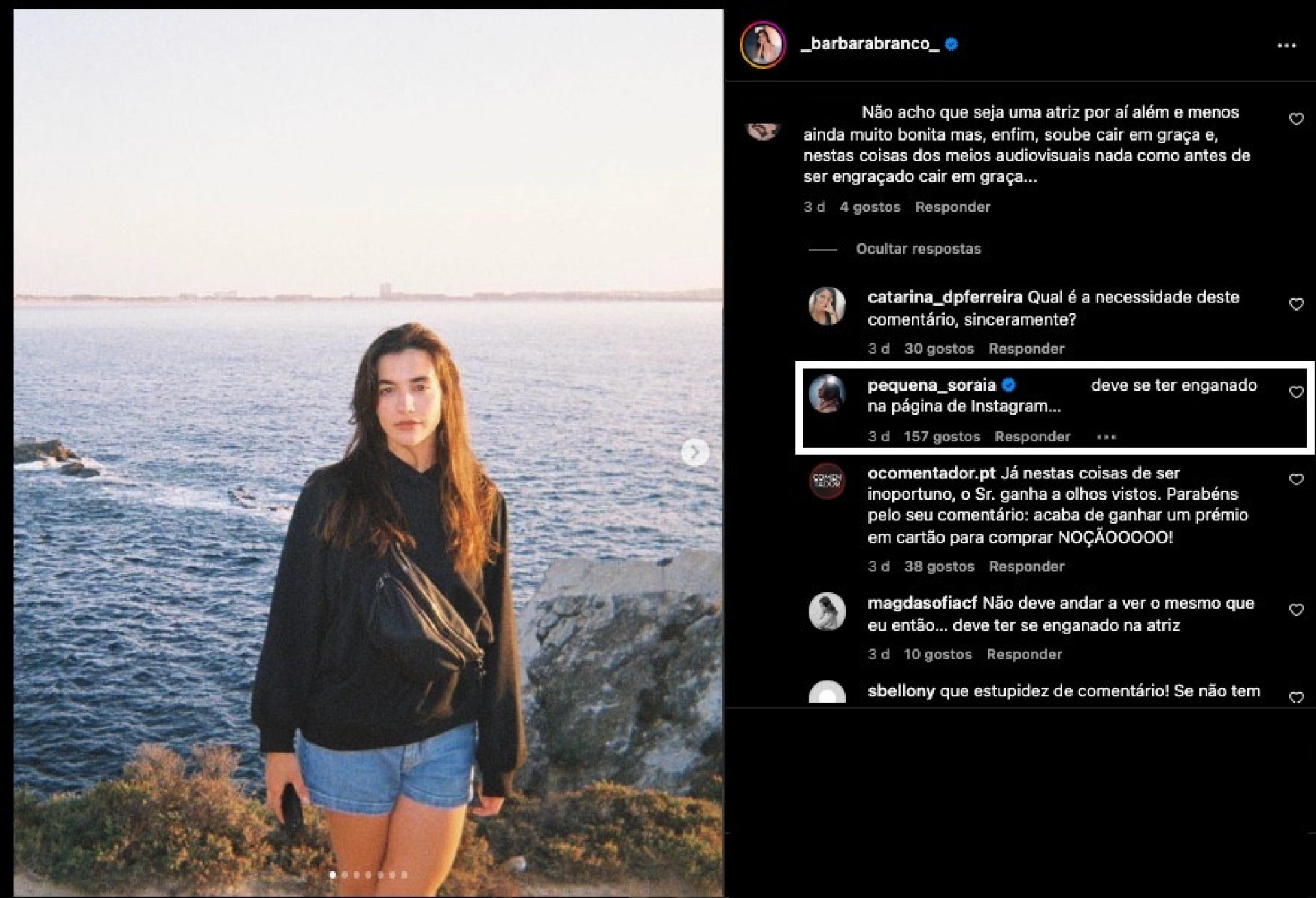 Bárbara Branco recebe onda de apoio após ser criticada em fotografia