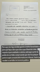 Cláudia Jacques apresenta provas de que não foi penhorada