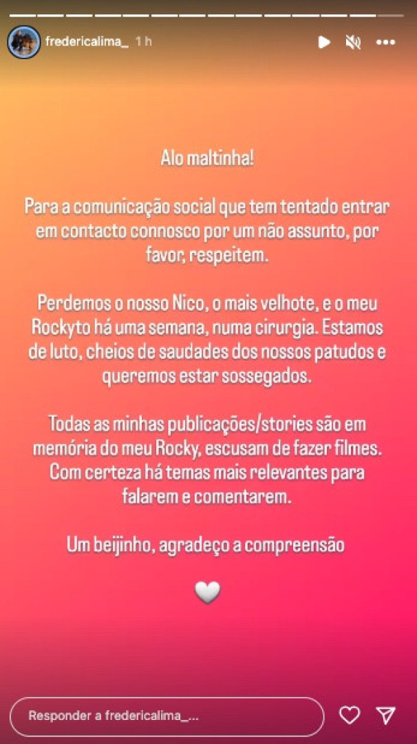 Fim do namoro? Frederica Lima esclarece tudo e diz: "Estamos de luto"