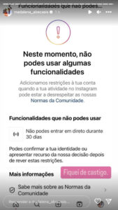 Madalena Abecasis proibida de fazer diretos no Instagram por denúncias