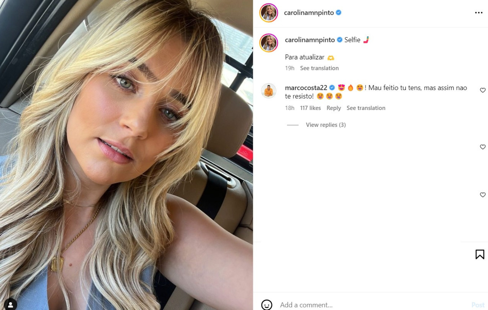 "Mau feitio, mas assim não te resisto", diz Marco Costa ao ver noiva