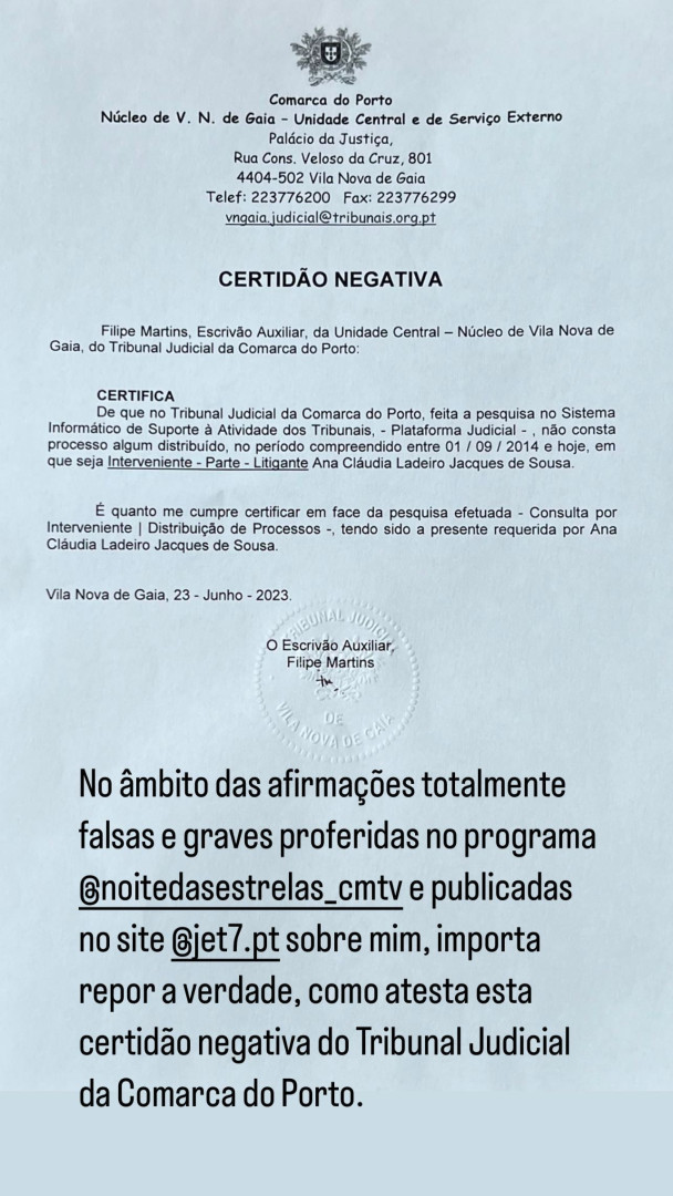 Penhorada Cláudia Jacques "repõe a verdade" com documentos do tribunal