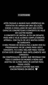 Bárbara Bandeira cancelou concerto após manhã nas urgências