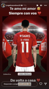 "De volta a casa". Mulher de Di Maria feliz com regresso ao Benfica