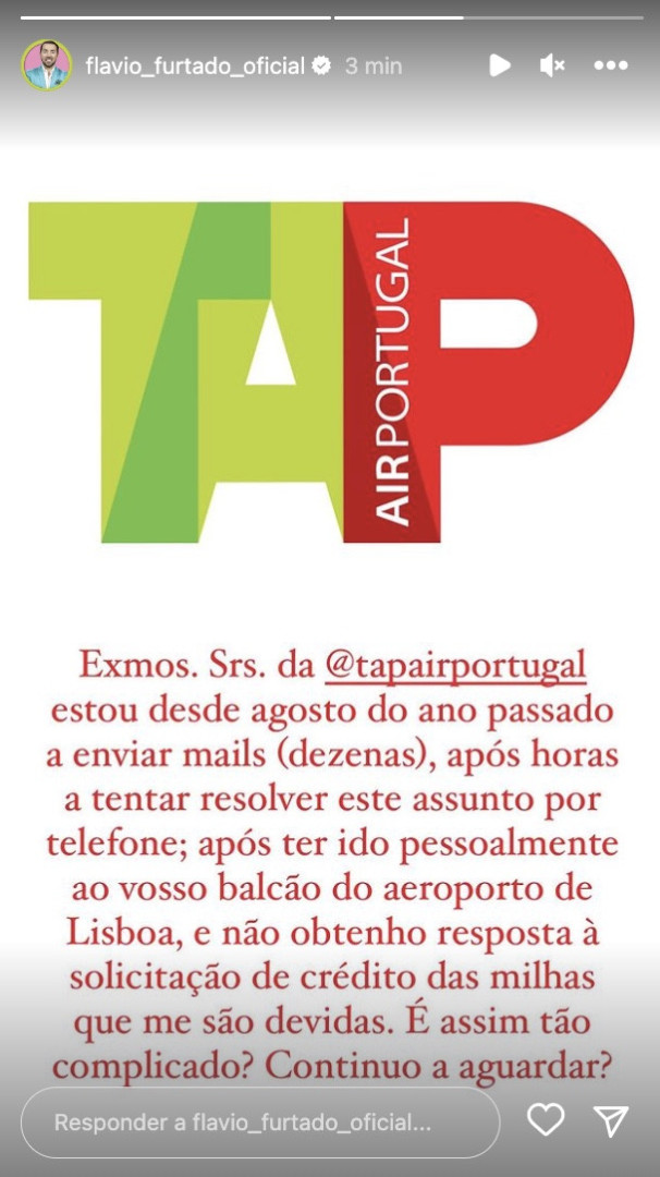 Flávio Furtado envia ‘recado’ à TAP: "Continuo a aguardar?"