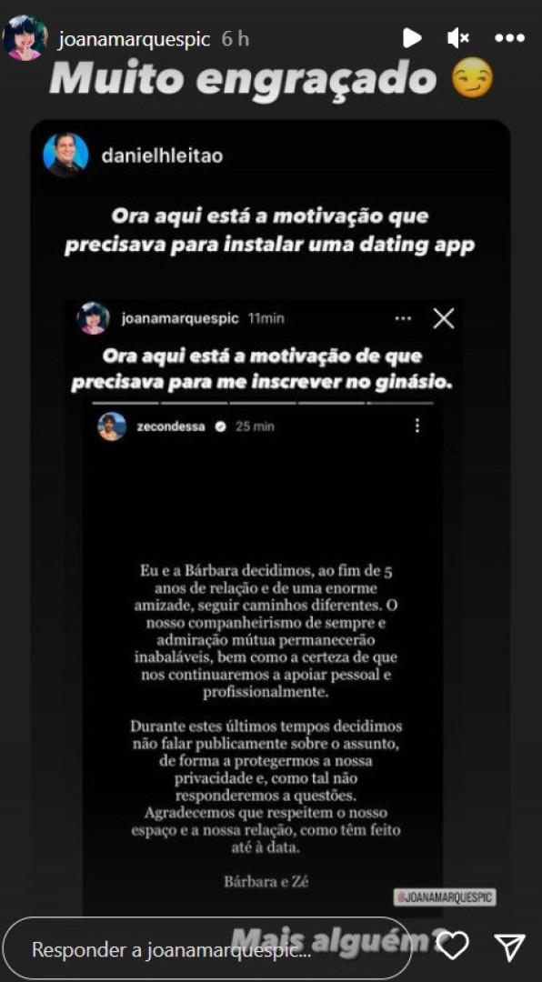 Joana Marques reage a separação de José Condessa... e marido também