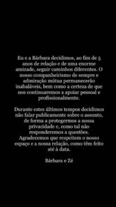 José Condessa e Bárbara Branco anunciam separação após 5 anos de namoro