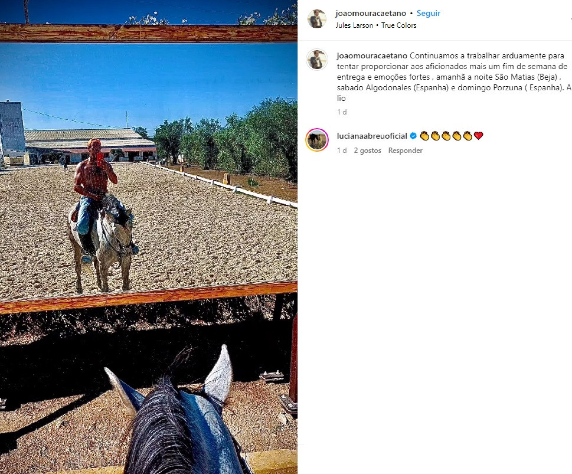 Luciana Abreu comenta fotografia de João Moura Caetano