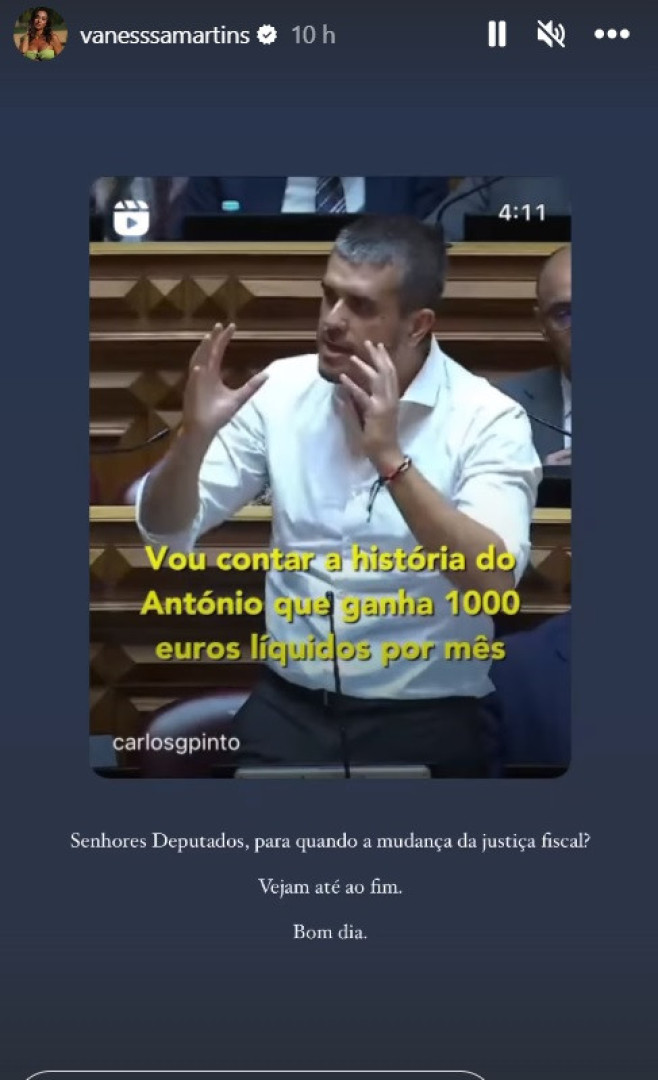 "Para quando a mudança da justiça fiscal?", diz Vanessa Martins