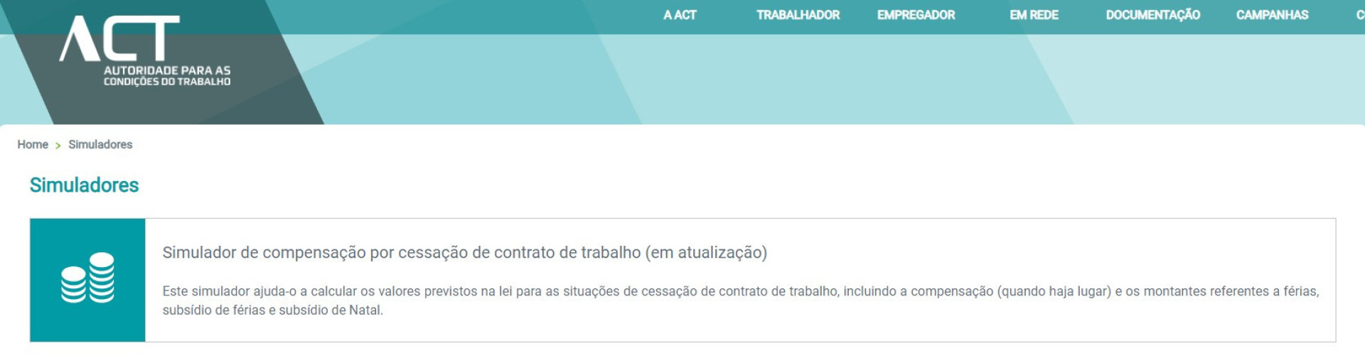 Simulador de indemnização de despedimento da ACT indisponível após erro