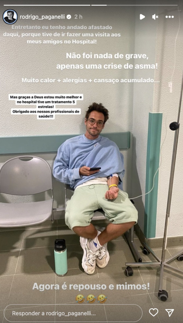 Ator Rodrigo Paganelli no hospital devido a crise de asma