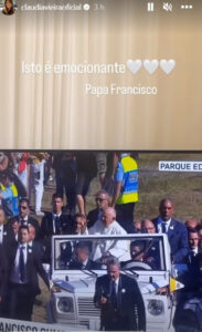 Cláudia Vieira emocionada com imagens do Papa Francisco