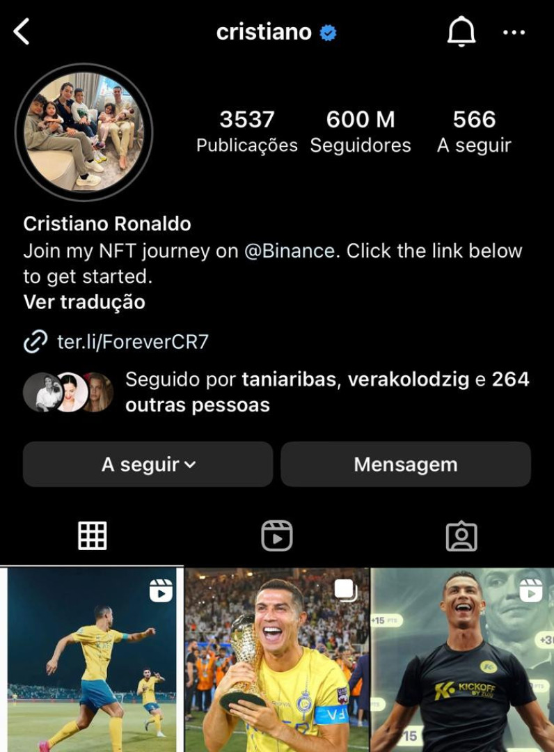 Cristiano Ronaldo volta a bater recorde no Instagram