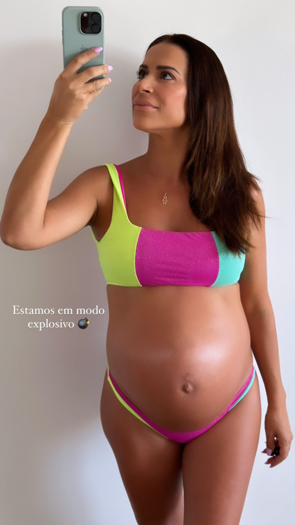 Dânia Neto exibe barriga de grávida. "Estamos enormes, em modo melancia"
