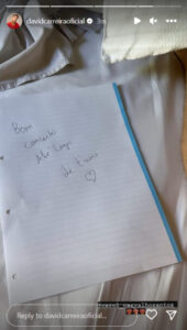 David Carreira 'derretido' com bilhete deixado por Carolina Carvalho