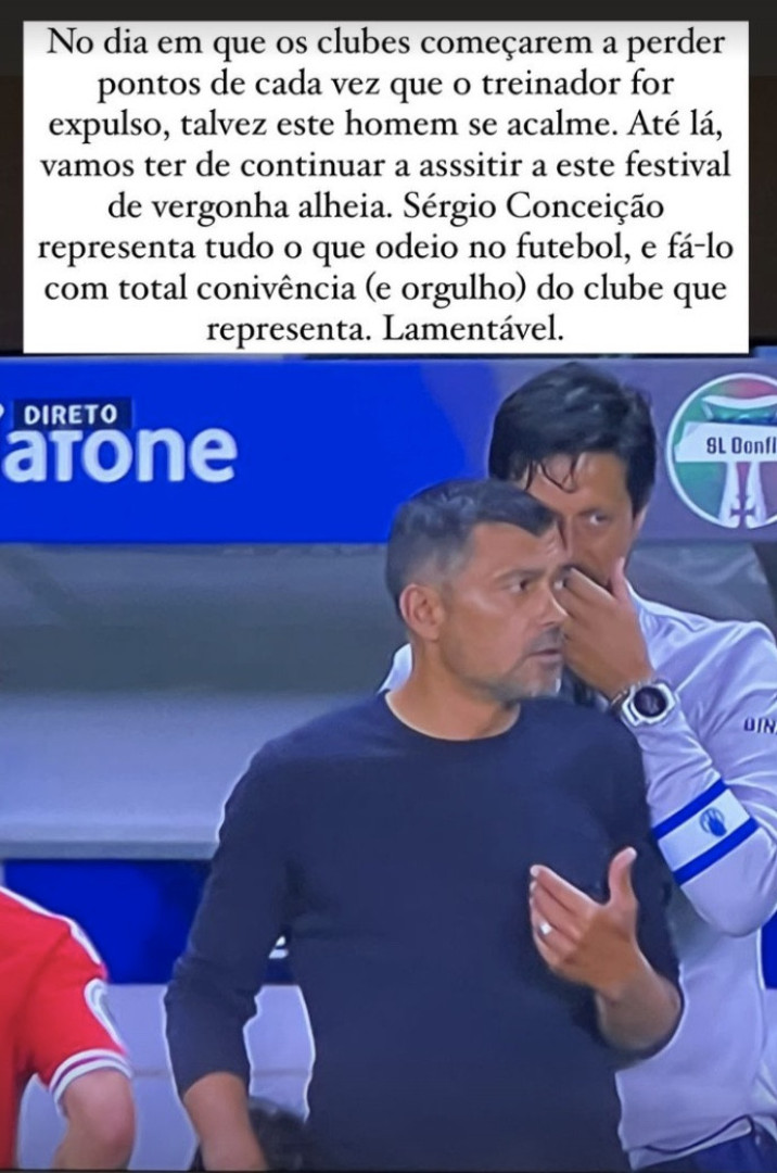 'Pipoca' critica Sérgio Conceição: "Festival de vergonha alheia"