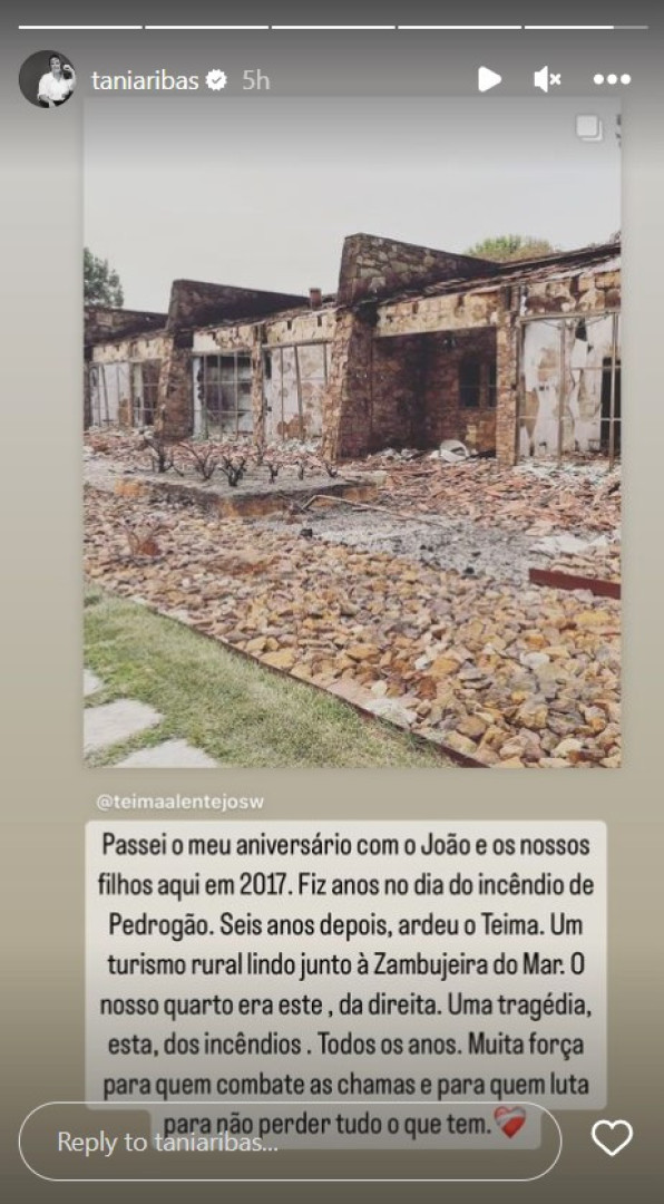 Tânia Ribas lamenta incêndio em turismo rural: "O nosso quarto era este"