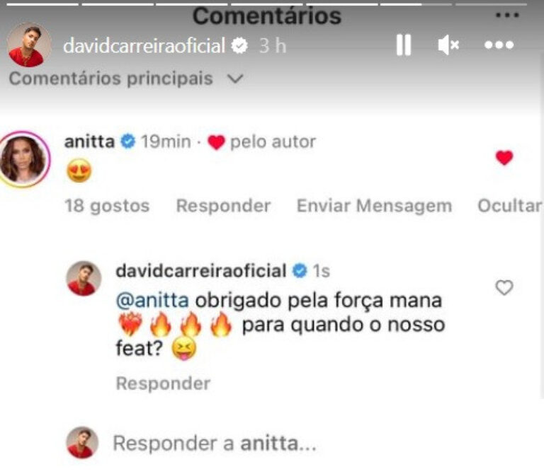 David Carreira recebe apoio de Anitta. Cantor reage