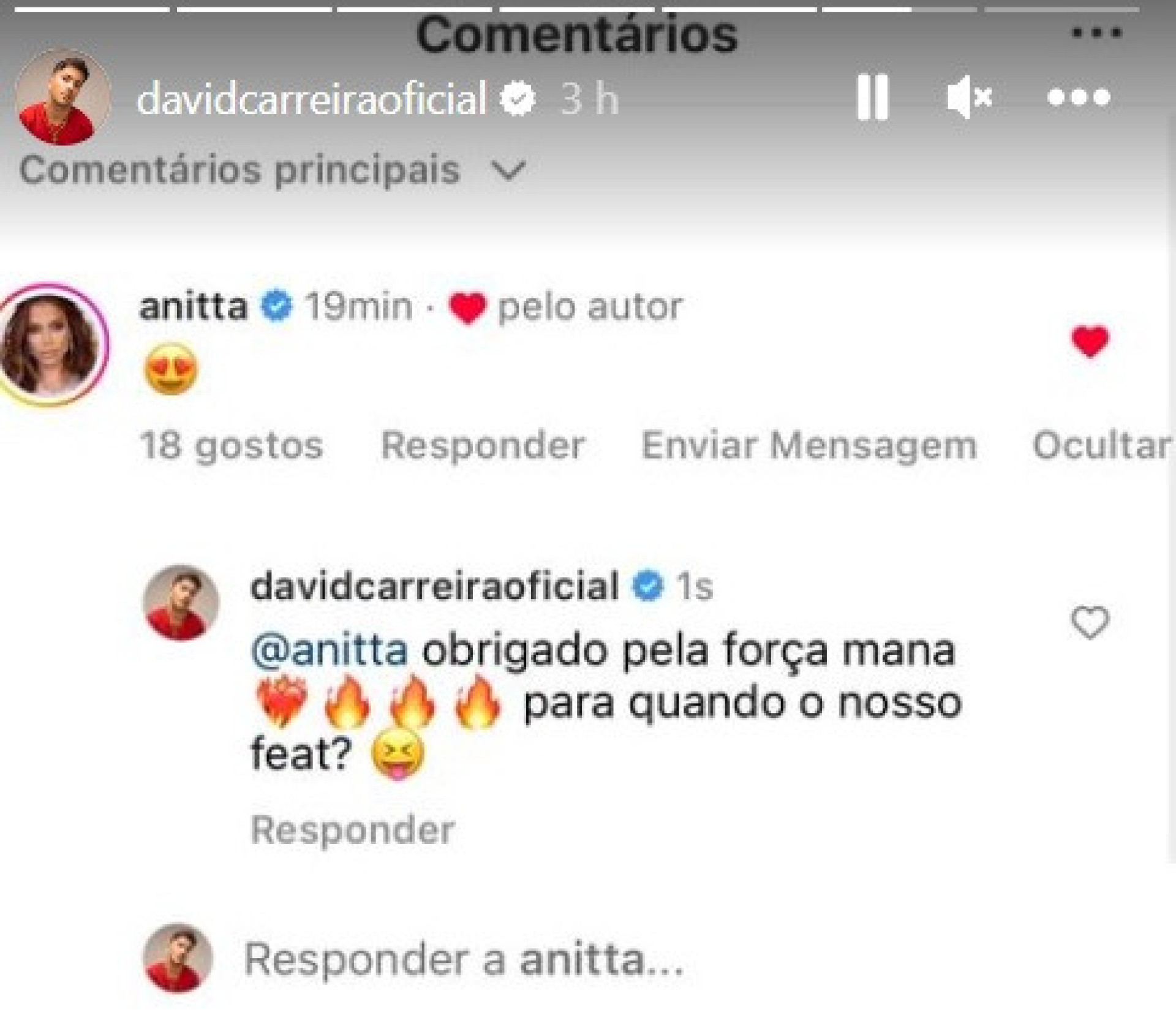David Carreira recebe apoio de Anitta. Cantor reage