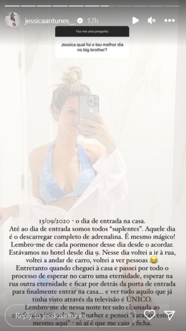 Jéssica Antunes lembra momentos únicos de primeiro dia no ‘Big Brother’