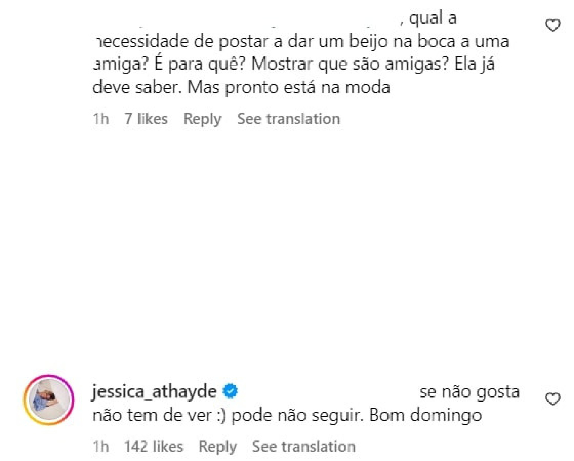 Jessica Athayde reage a críticas após beijar Inês Castel-Branco na boca