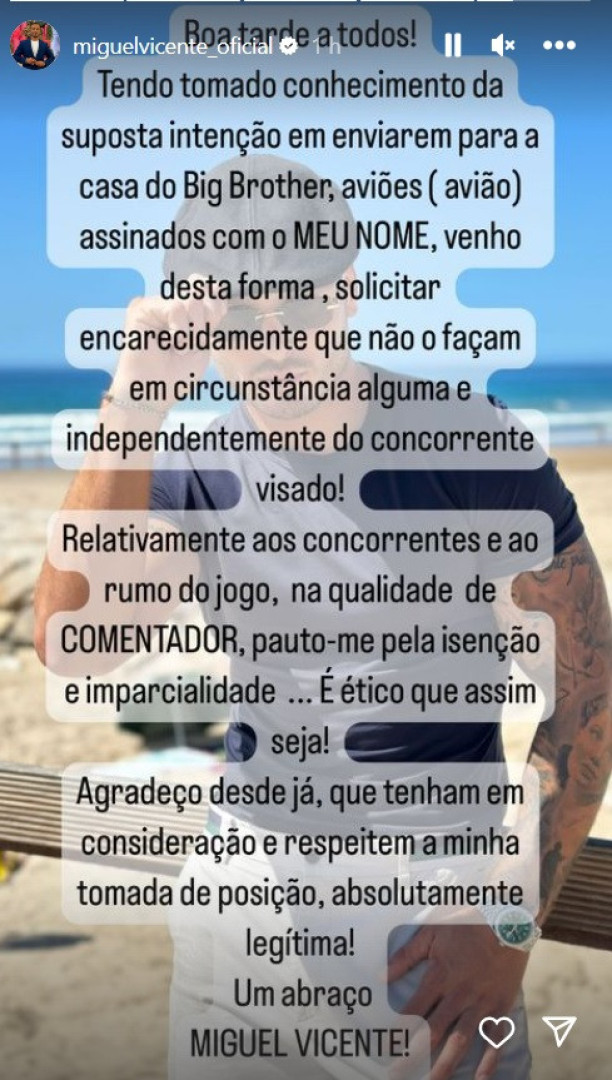 Miguel Vicente, do ‘Big Brother’, deixa pedido: "Não o façam"