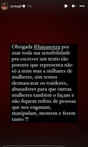 Preta Gil apoia publicamente Luísa Sonza após cantora falar em traição
