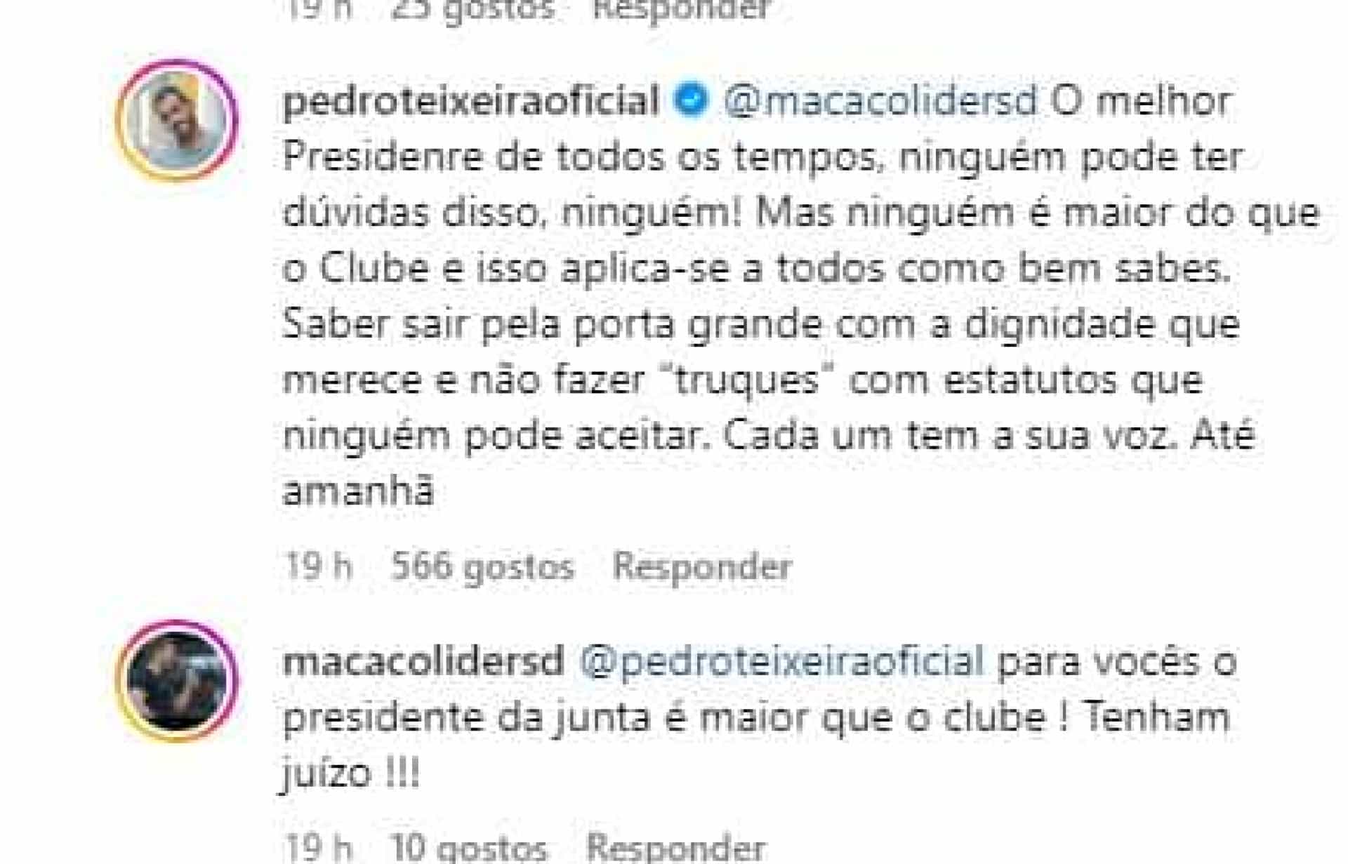 A troca de mensagens de Pedro Teixeira com líder dos 'Super Dragões'