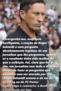 Ricardo Martins Pereira diz que atitude de Roger Schmidt o "envergonha"