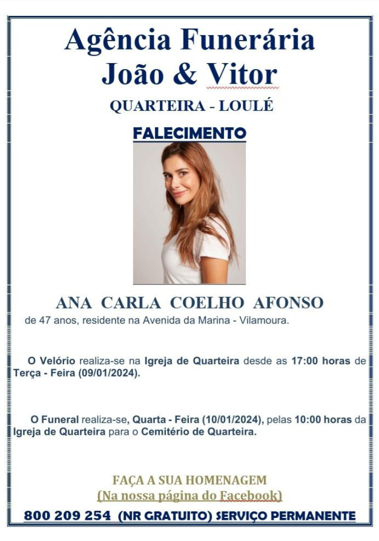 Já são conhecidas informações sobre cerimónias fúnebres de Ana Afonso