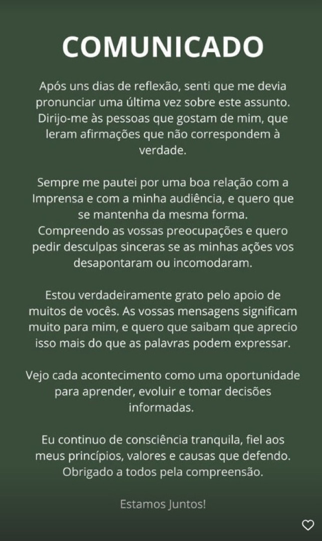 Marco Costa emite novo comunicado sobre polémica: "Quero pedir desculpas"