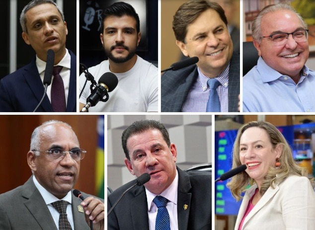 Gustavo Gayer (MyKe Sena/Câmara dos Deputados); Matheus Ribeiro (Divulgação); Bruno Peixoto (Alego); Jânio Darrot (Arquivo Pessoal); Rogério Cruz (Prefeitura de Goiânia); Vanderlan Cardoso (Agência Senado); Adriana Accorsi (Hellen Reis).