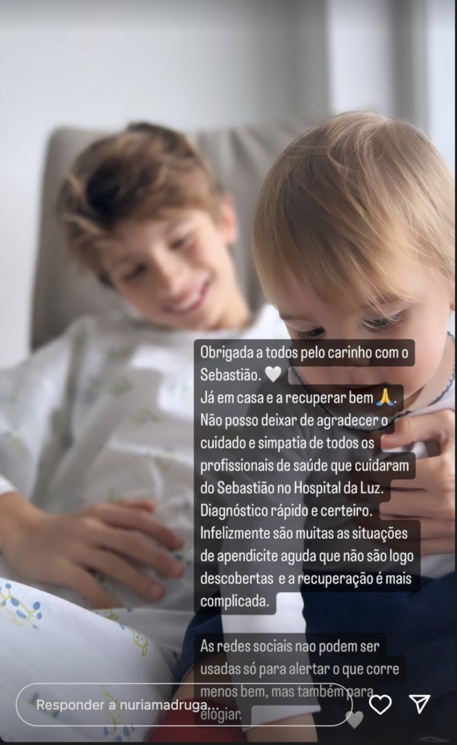 Núria Madruga atualiza estado de saúde do filho: "Já em casa"