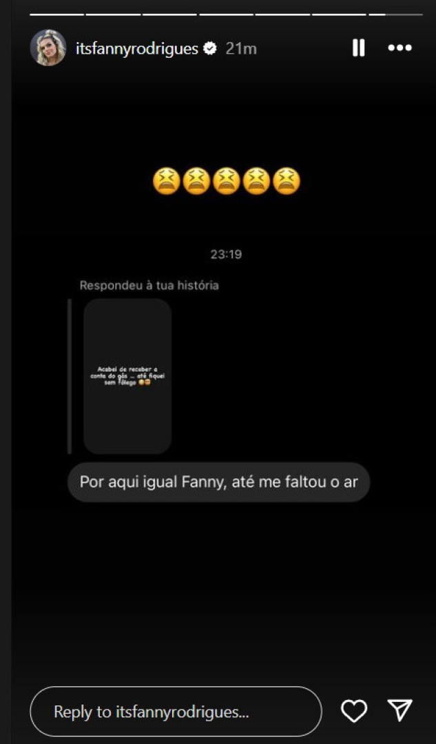 "Acabei de receber a conta do gás… Até fiquei sem fôlego", desabafa Fanny