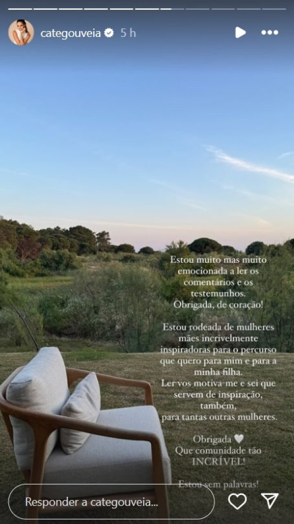 "Estou emocionada. Sem palavras", diz Catarina Gouveia após partilha
