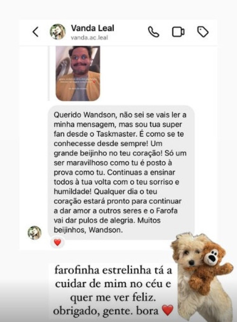 "Farofinha estrelinha está a cuidar de mim no céu e quer ver-me feliz"
