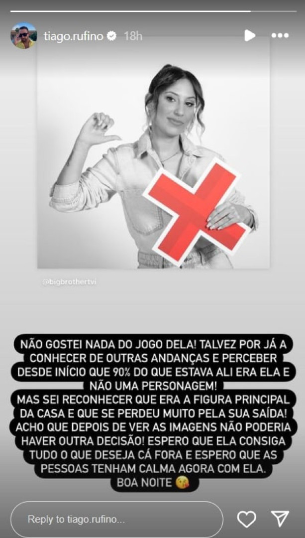 "Não gostei do jogo! 90% do que estava ali era ela e não uma personagem"