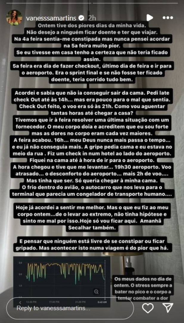 Vanessa Martins: "Ontem tive dos piores dias da minha vida"