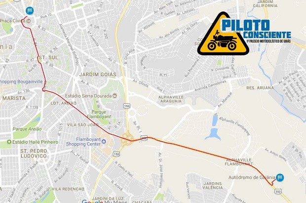 Conheça o percurso do Piloto Consciente – 1º Passeio Motociclístico de Goiás