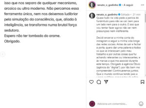 Renato Godinho comunica encerramento da conta no Instagram