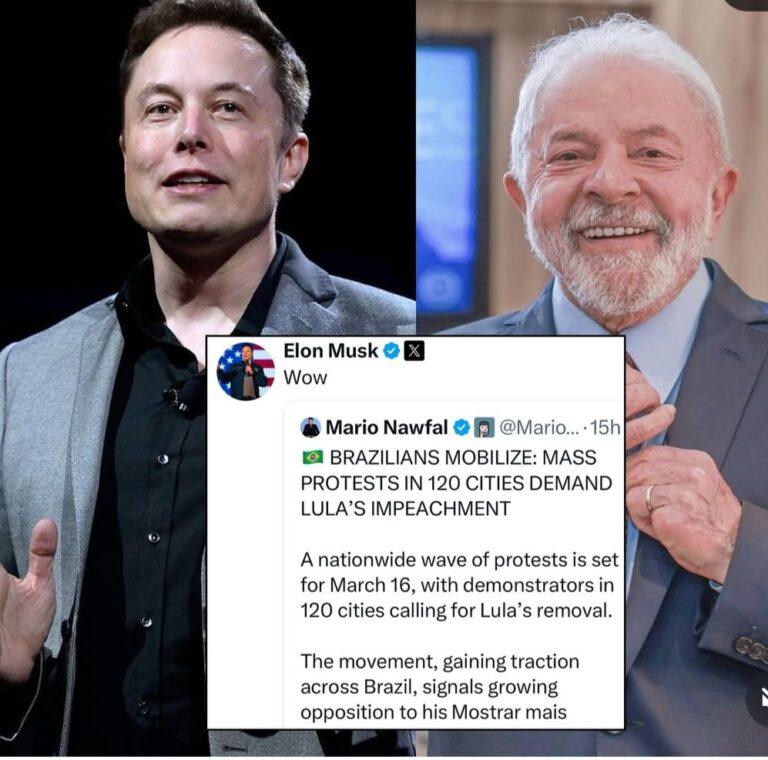 Elon Musk  compartilha convocação  para ato pelo impeachment de Lula