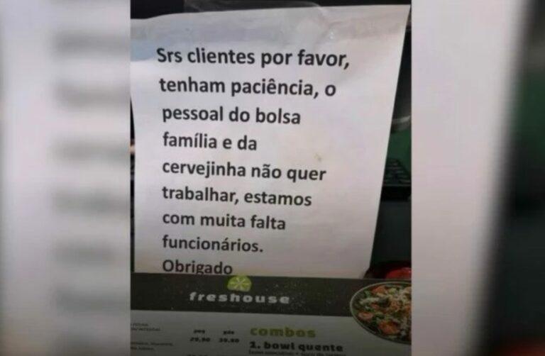 Restaurante culpa Bolsa Família e “Cervejinha” por falta de equipe