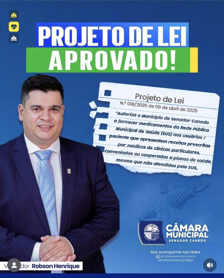 Senador Canedo Aprova Projeto de Lei que Garante Acesso a Medicamentos Públicos para Pacientes com Receitas Particulares