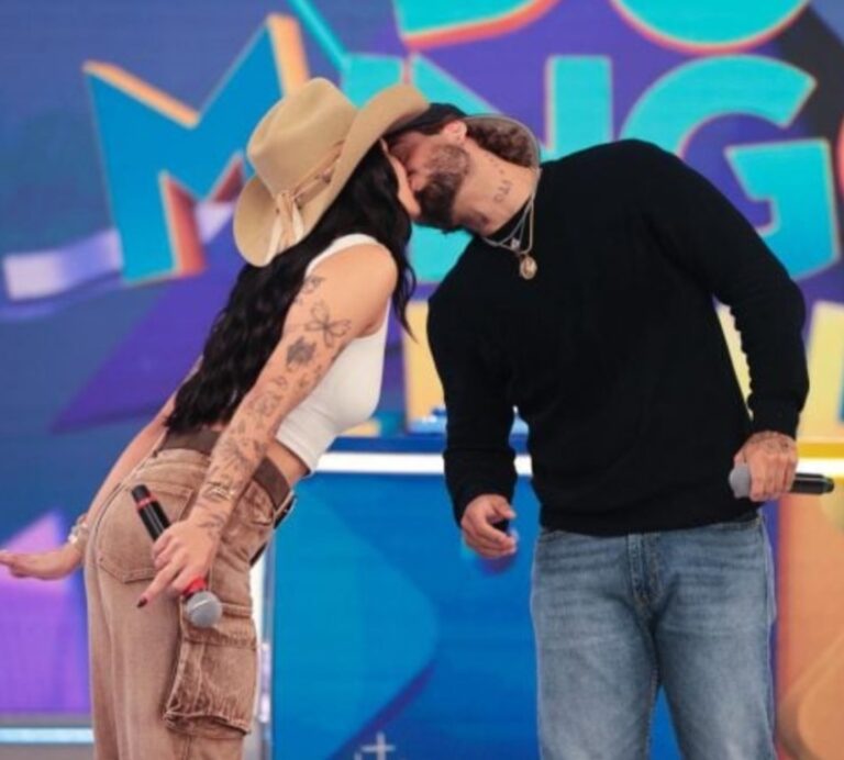 Ao vivo e a cores! Ana Castela e Zé Felipe dão primeiro beijo em público no “Domingo Legal”
